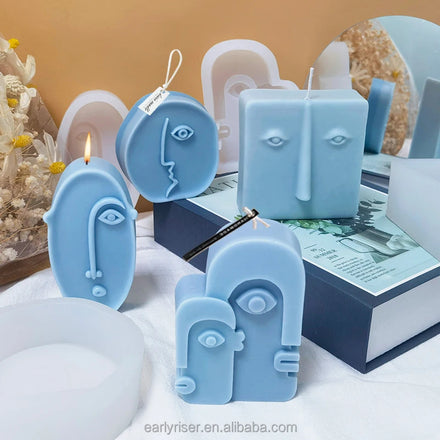 Early Riser 3D Abstract Face Silicone Resin Casting Mould for Soap Cake Tools Plaster Epoxy Art Human Face Candle Mold