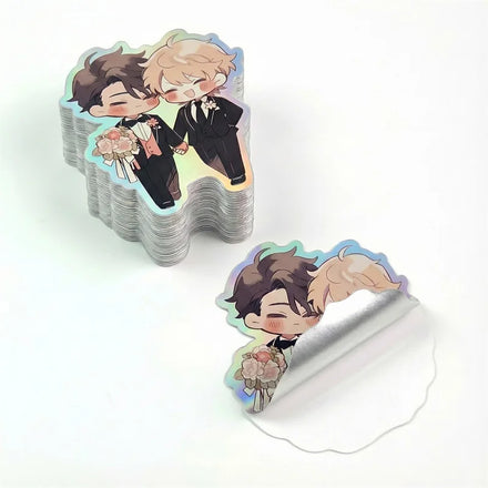 Custom Vinyl Self Adhesive Die Cut Sticker Printing Waterproof Cute Logo Design Cartoon Holographic Sticker