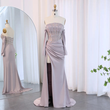Jancember SCZ193 Sexy Dusty Pink Ruffle Slit Mermaid Evening Prom Dresses