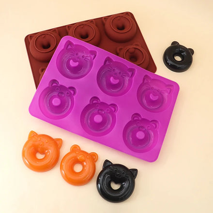 2024 New Bears Cats Silicone Donut Mold Non-Stick Silicone Doughnut Pan Set Heat Resistant Dishwasher Safe Perfect Donut Cake