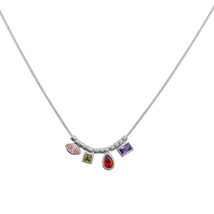 Hot Sale 925 Silver Pendant Necklace for Women Colorful Multi-Zircon Beads on Gold-Plated Link Chain Trendy Jewelry for Parties