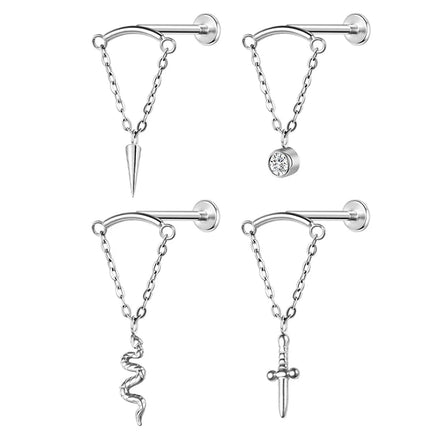 F136 Tassel Chain Pendant Snake Stud G23 Titanium Alloy Body Piercing Ring Zircon Lip Pattern Gold Plated for Weddings