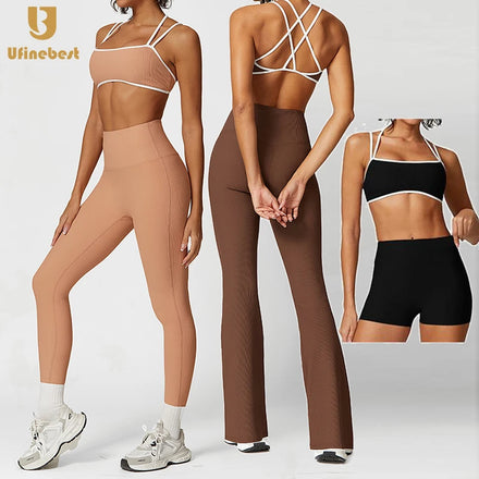 Hot New Arrival Women Rib Sportswear Active Gym Wear Set Fitness Clothing Gym Fitness Sets Women