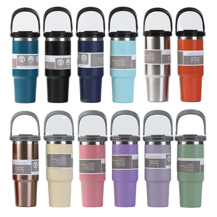 Promotional Travel Camping Car Coffee Milk 20oz 30oz Double Wall Stainless Steel Tumbler with Handle and Straw
