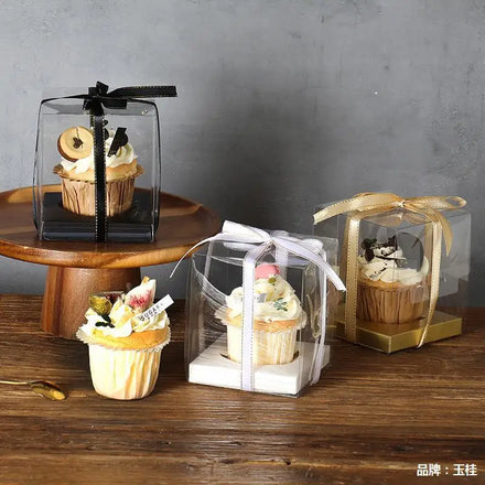 Wholesale Individual Gold Black Color Cupcake Box Packaging Clear Plastic Single Cupcakes Box