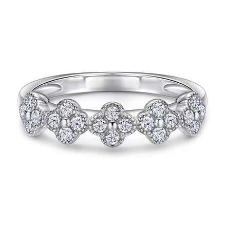 Women 925 Sterling Silver Rings Set Featuring 2ct Moissanite Full Eternity Band Pear Cut CZ Lab Grown Ruby Gold Plated Four Leaf