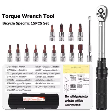 15pcs Ratchet Torque Wrench Set 2-24Nm Mountain Bike Allen Key Socket Spanner Bicycle Repair Hand Tools Maintenance Kit
