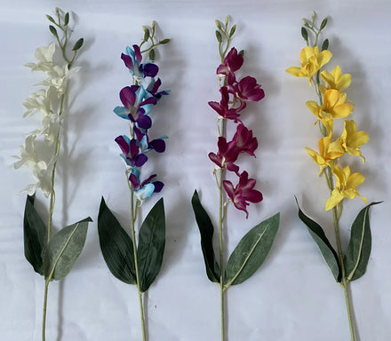O-08061 New Design Artificial White Yellow Flower 6 Heads Orchid Silk for Wedding Home Decoration