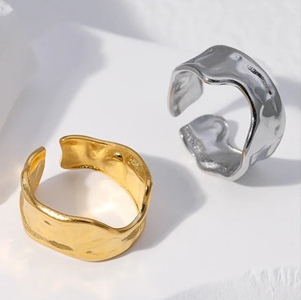 Fashion Women's Jewelry Irregular Lava Texture Stainless Steel Plated 18K Gold Opening Ring Wholesale