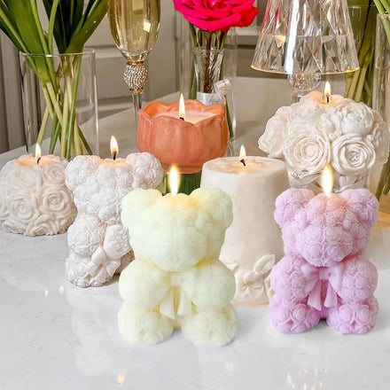 L Size Bowknot Bear Candle Silicone Mold Flower Foam Love Mold Chocolate Cake Decoration Wedding Valentine's Day Gifts