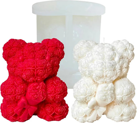 M Size Bouquet Bear Candle Valentines Day Molds for DIY Resin Teddy Bear Crafts Plaster Figurines and Home Decor