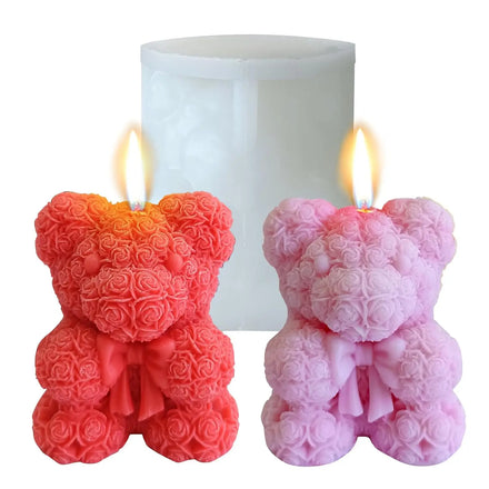 3D Rose Teddy Bear Candle Molds for Candle Making DIY Handmade Soaps Christmas Gifts Valentines Day Gifts Wedding Gifts