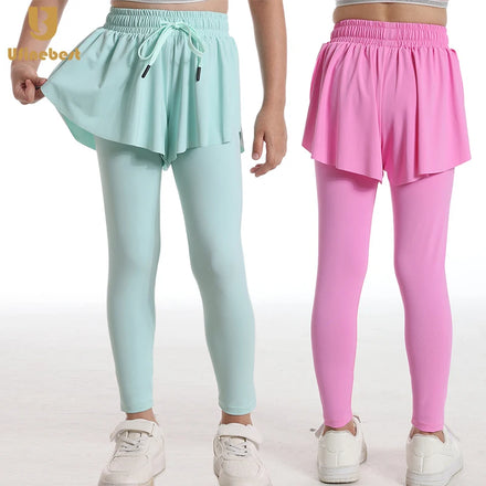 Wholesale Summer 2 in 1 Running Yoga Leggings Kids Gym Sport Kid Biker Butterfly Shorts Tennis Skirt Youth Girls Flowy Short
