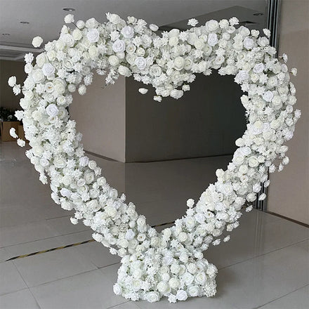 New Design Proposal Decoration Artificial White Flower Arch Rose Heart Shaped Stand Wedding Heart Arch Backdrop