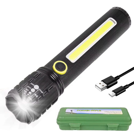New Portable Telescopic Zoom Usb Rechargeable Built-In Battery Cob Aluminum Alloy P50 Led Torches Lights Tactical Flashlights
