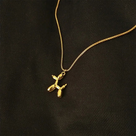 Cute Gold and Silver Color Contrast Fashion Animal Balloon Dog Necklace for Women Children Girls Punk Jewelry