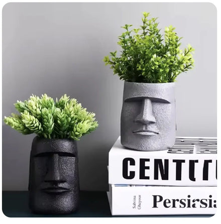 Easter Island Statue Head Pots Mould Flower Fairy Cement Vase Mould Big Size Concrete Planters Epoxy Resin Silicone Molds