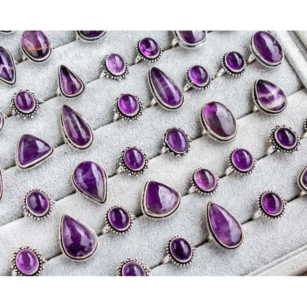 New Design Handmade Brass Material Silver Plated Designer Rings With Purple Amethyst Mix Shape Gemstone Fashion Rings Wholesale