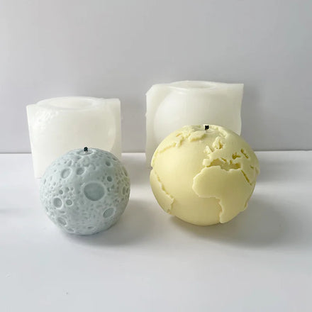 Moon & Earth Sphere Shape Candle Mold Special Surface Design DIY Gypsum Silicone Mold
