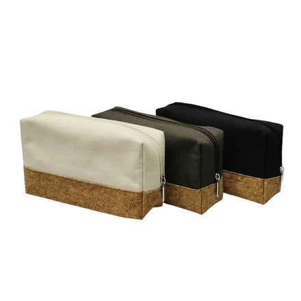 Eco Friend Standard OEM Canvas Cotton Cosmetic Bag Vegan Cork Wood Travel Makeup Bag with LOGO