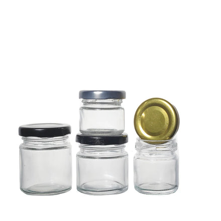 KDG JS002 Custom Small Empty Glass Honey Jars 25g 50g 75g 100g Metal Lid Custom Logo Salad Baby Food Cookie Sugar Wholesale