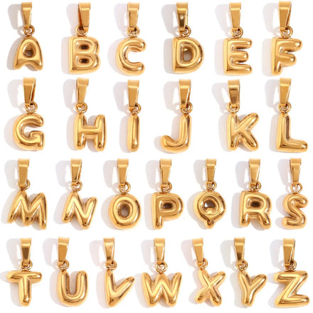Wholesale 18K Gold PVD Plated Stainless Steel Mini Bubble Balloon Initial Letter Pendants Charms for Jewelry Making