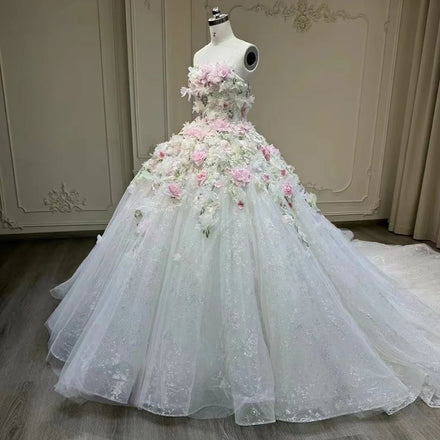 Jancember YL0030 Princess Strapless 3d Flower Ball Gown Quinceanera Dresses