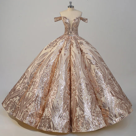 Jancember WC033 Vintage Gold Sequins Off Shoulder Evening Party Gowns Dresses
