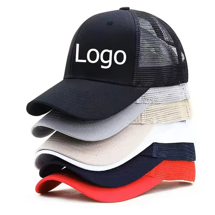 Custom Logo 6-Panel Mesh Baseball Cap Puff Printing Flat Brim Snapback Unisex Plain Canvas Fabric Cycling