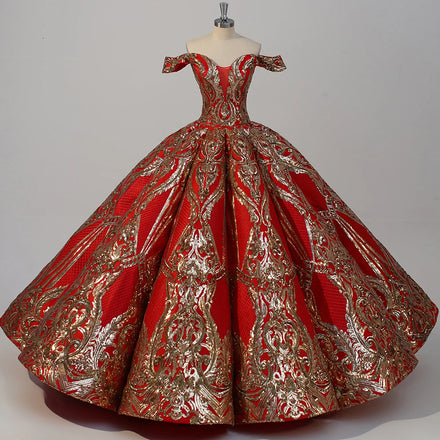 Jancember WC034 Elegant Off Shoulder Sweetheart Puffy Evening Red Party Gowns