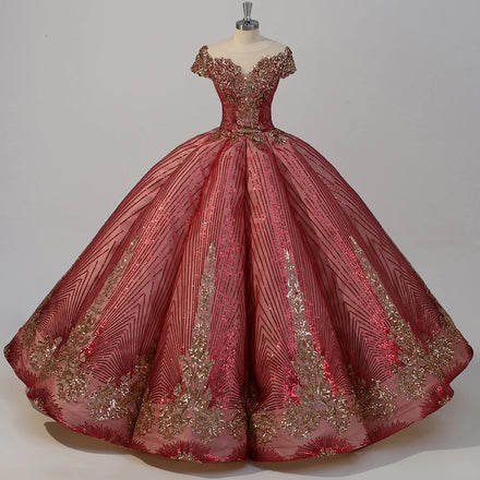 Jancember WC035 Generous Red Empire Sequins Short Sleeve Evening Women's Dresses