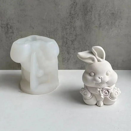 3D Cute Rabbit Candle Moulds Silicone Hand Casting Plaster Mold Easter Decorations Soap Making for Clay Candles Ice