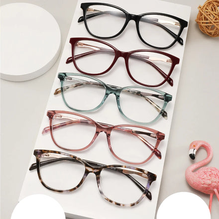 FEROCE Unisex Solid Pattern Fashion Acetate Metal Temple Eyeglasses Frames Optical Eyewear New Design Spectacles