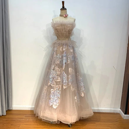 Jancember LSMZ03 Elegant Appliqued Flower Ruffle Evening Party Women's Dresses