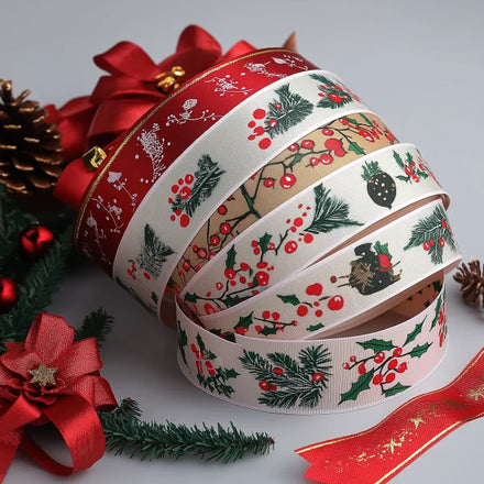 Custom Logo Polyester Fabric Grosgrain Satin Ribbon 50/100 Yards Custom Color Size Available for Christmas Decoration Gift
