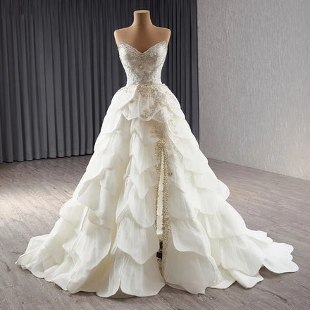 For Jancember 241111 Crystal Sleeveless Slit A-line Evening Formal Wedding Gowns Dresses Natural Waist Ruffles Pleat Anti-Static
