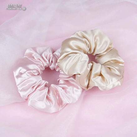 Custom Logo Label Size Luxurious 22momme Mulberry Silk Hair Scrunchies with Cotton Fill Silk Elastic Rubber Band Scrunchy