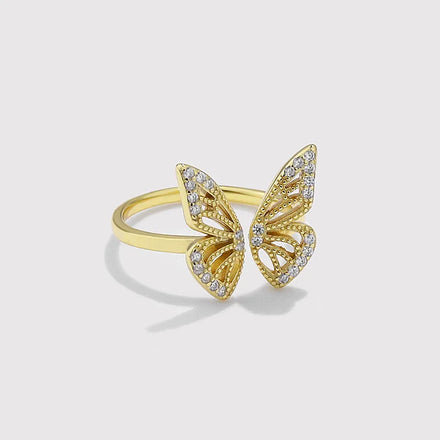 Fashion Cute 925 Sterling Silver Adjustable Butterfly Ring Rhodium & 18K Gold Plated Zircon Women Wedding Luxury Jewelry