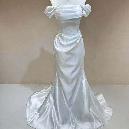 Jancember DW0012 Boho Satin Off Shoulder Mermaid Wedding Bridal Women's Dresses