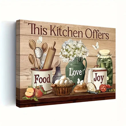 Rustic Modern Farmhouse Kitchen Wooden Wall Art Framed Plants Print Canvas Wooden Sign for Bathroom Decor