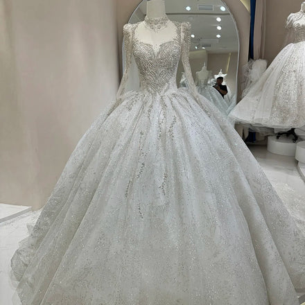 For Jancember Women's Classic Long Sleeve Empire Ball Gown Dress DW0034 Puffy with Ruffles and Pleats for Wedding or Party