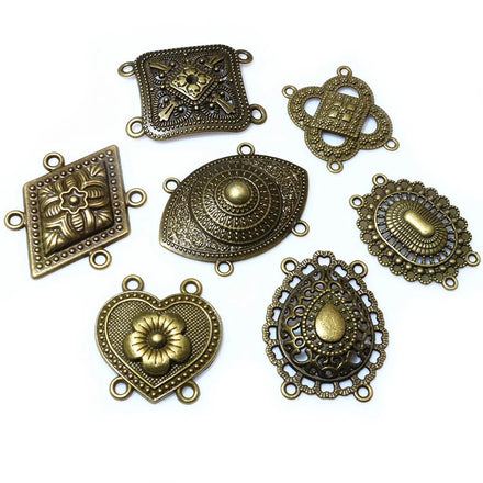 10pcs Bronze Color Bohemian Vintage Heart Drop Flower Connector Charms Pendant DIY Jewelry Making Accessories Findings