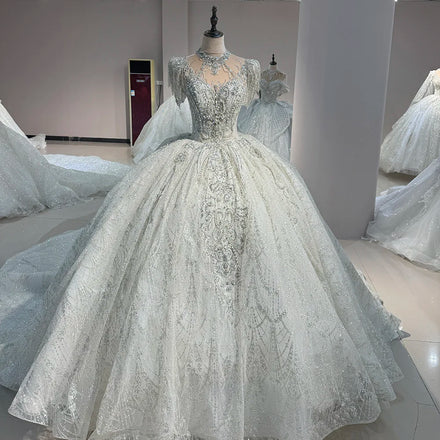 Jancember DW0040 Shiny Short Sleeve Tassel Ball Gown Puffy Women's Wedding Dresses