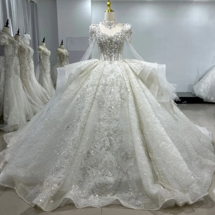 Jancember XS104 Fashion Long Sleeve Crystal Puffy Wedding Dresses for Bridesmaid