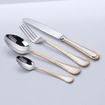Modern Style Luxury Set Royal Tableware Gold Wedding Spoon Cutlery Silver Handle Stainless Steel 18/10 Flatware Party
