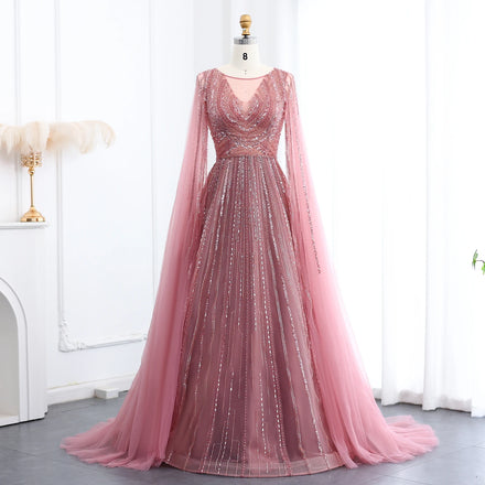 Jancember LSZ005 Elegant A-line Cape Sleeve Evening Party Prom Dresses for Wedding