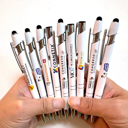 2025 Custom Logo Multifunction Touch Screen Ballpoint Pens Good Quality Rubber Coated Metal Plastic Mop Top Promotional Pens