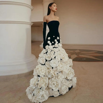 Jancember LSZ248 Chic 3d Flower Black Long Sleeve Evening Party Prom Dresses