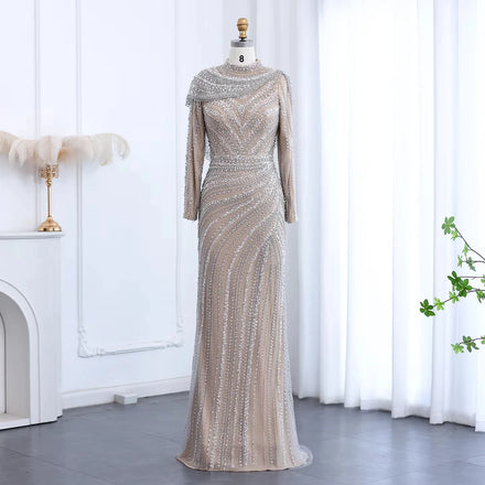 Jancember LSZ035 Muslim Diamond Slim Mermaid Evening Party Dresses With Shawl