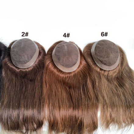 Fine Swiss Lace 14 16 18 Inch Cuticle Aligned Long Natural Virgin Human Hair Topper for Women Thin Skin PU Around